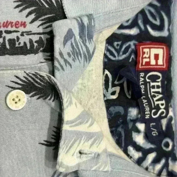 Ralph Lauren Chaps Hawaiian Shirt Mens Large Blue Floral Tropical Button Up Camp - Picture 3 of 13
